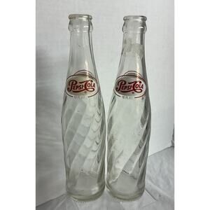 Pepsi Swirl 10 oz Bottles 1968 Set of 2 Vintage ACL Glass Beverages Soda Pop